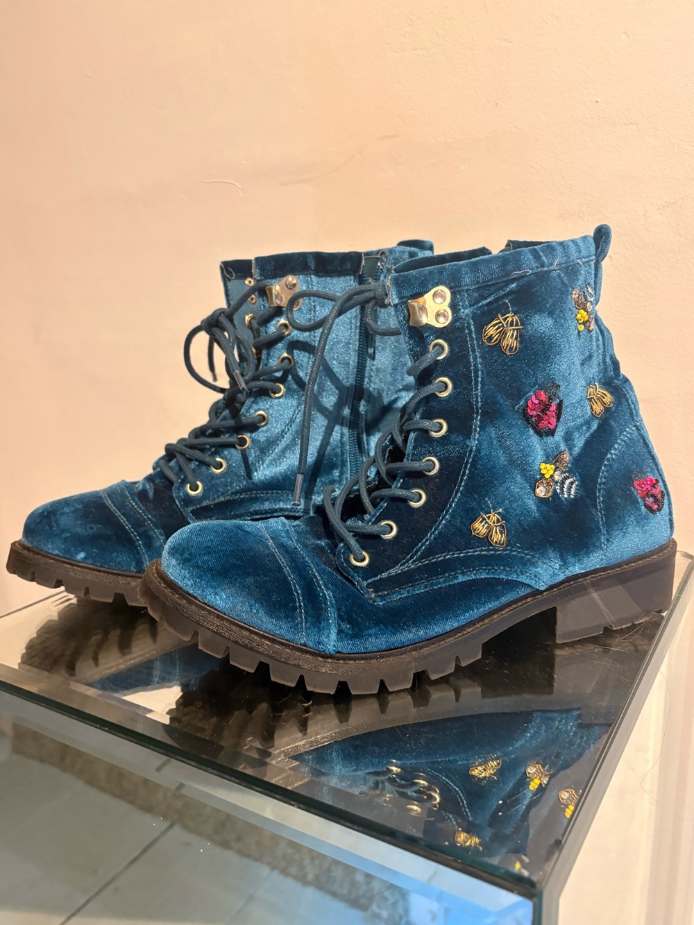 Betsey Johnson velvet combat boots 7.5